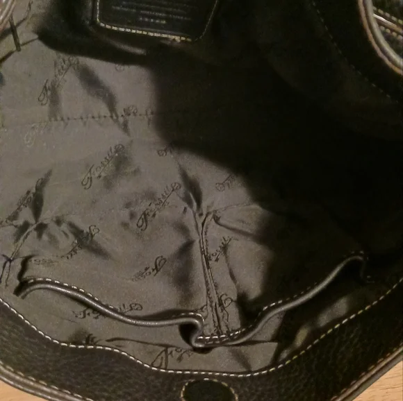 Fossil Vintage Black Pebbled Leather Shoulder Bag 75082 Key Charm Snap Closure - Picture 9 of 12